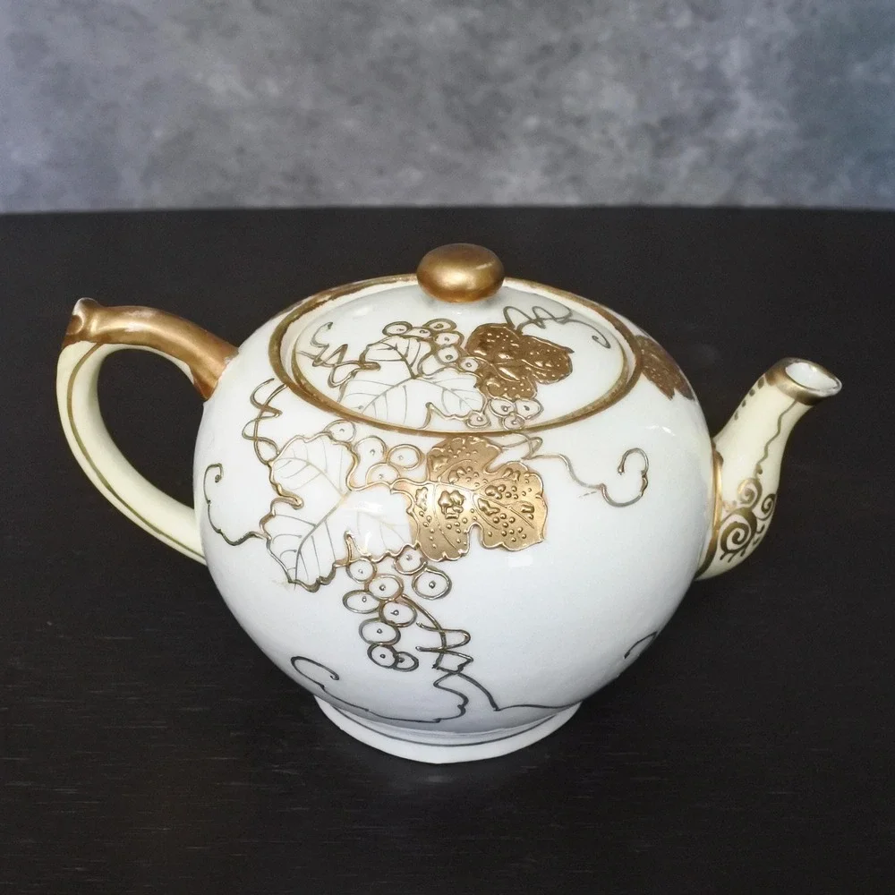 Antique Japanese T.S. Nippon Porcelain Gold Moriage Grape Leaf Tea Set